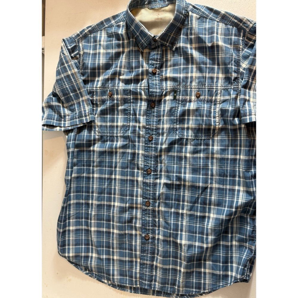 GH Bass Blue Plaid Short Sleeve Cotton Button-Up Shirt Men's‎ L